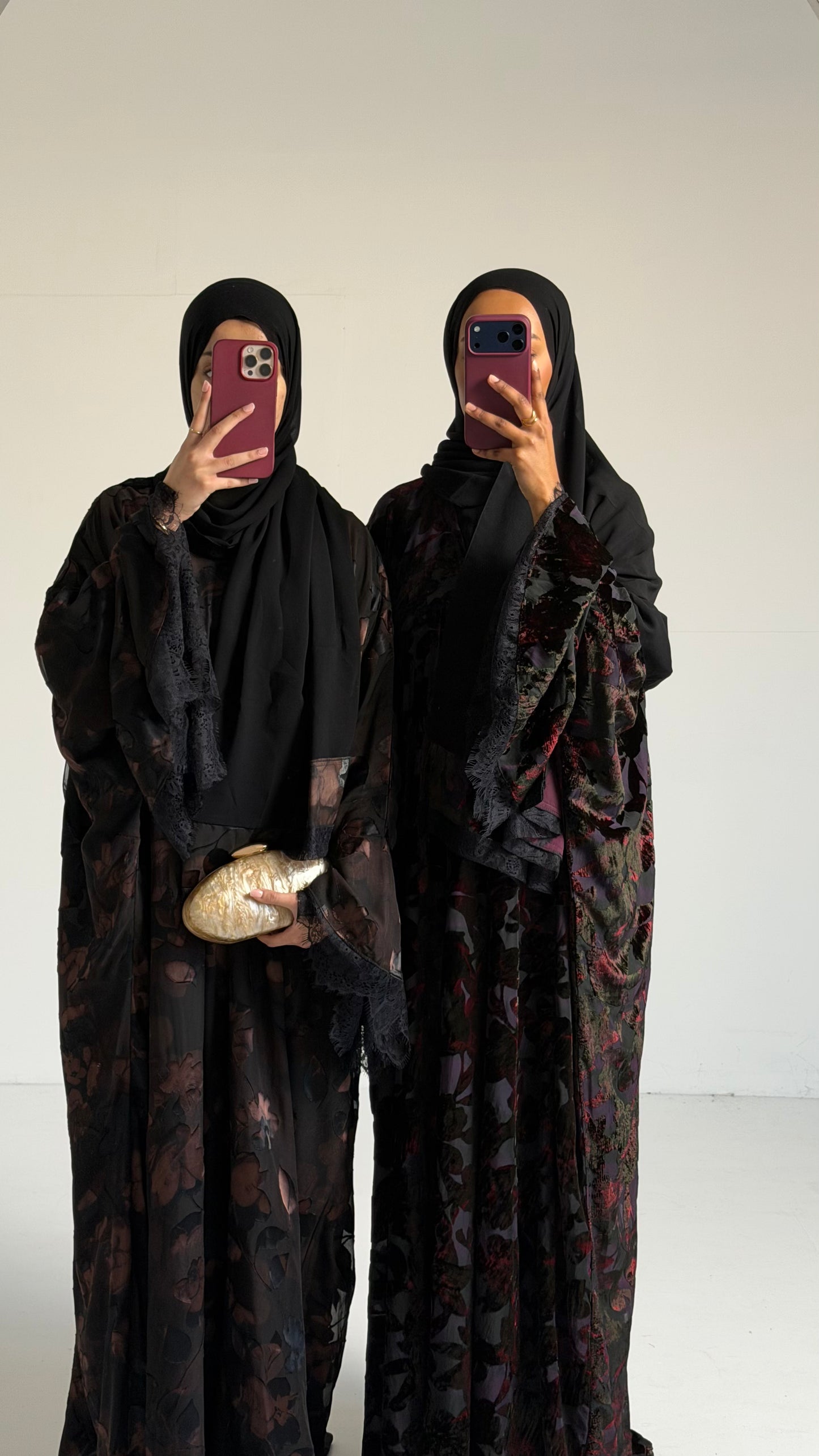 Dania Brown Satin Flocked Butterfly Abaya