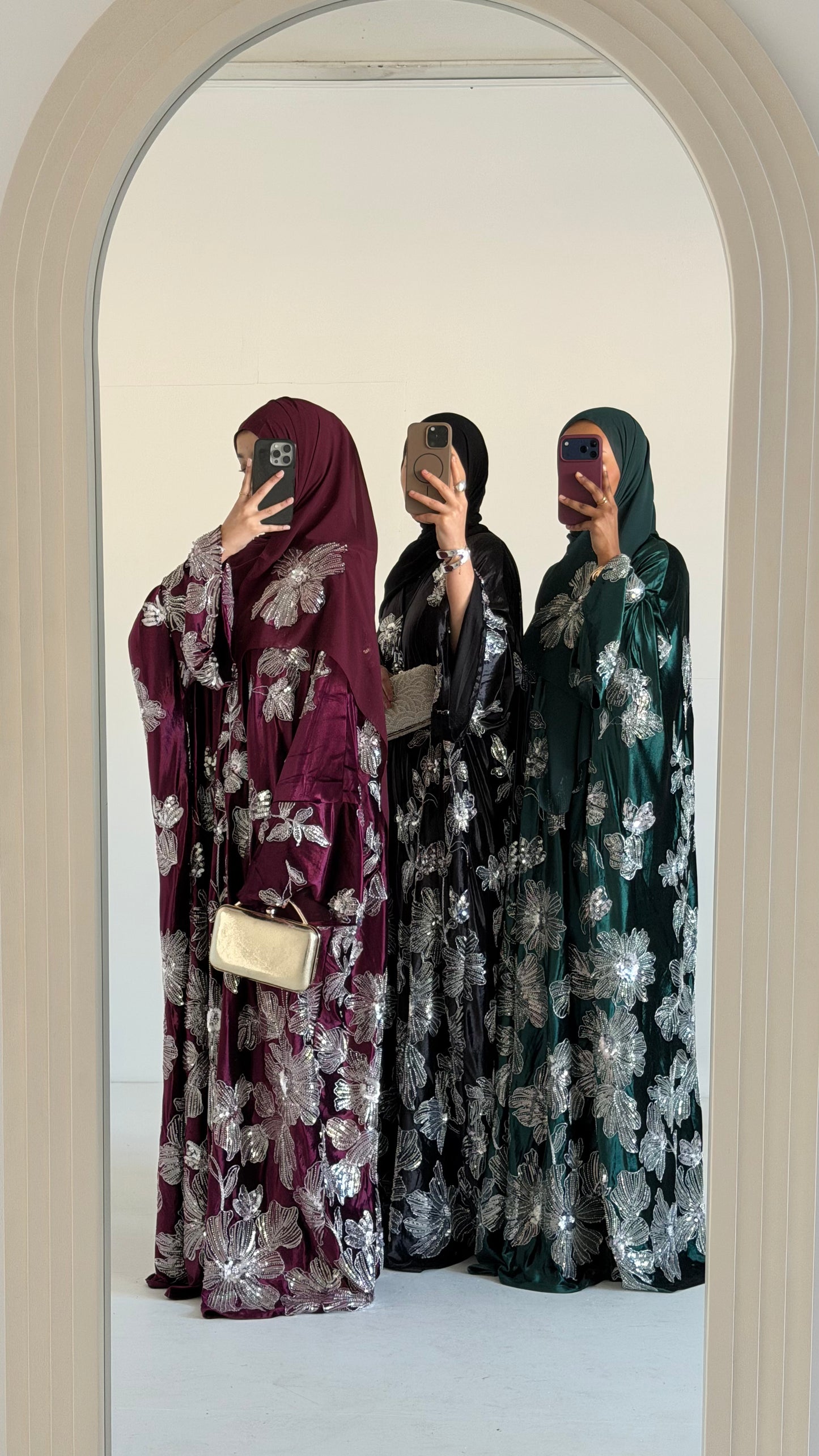Amani Plum Velvet Floral Embellished Abaya