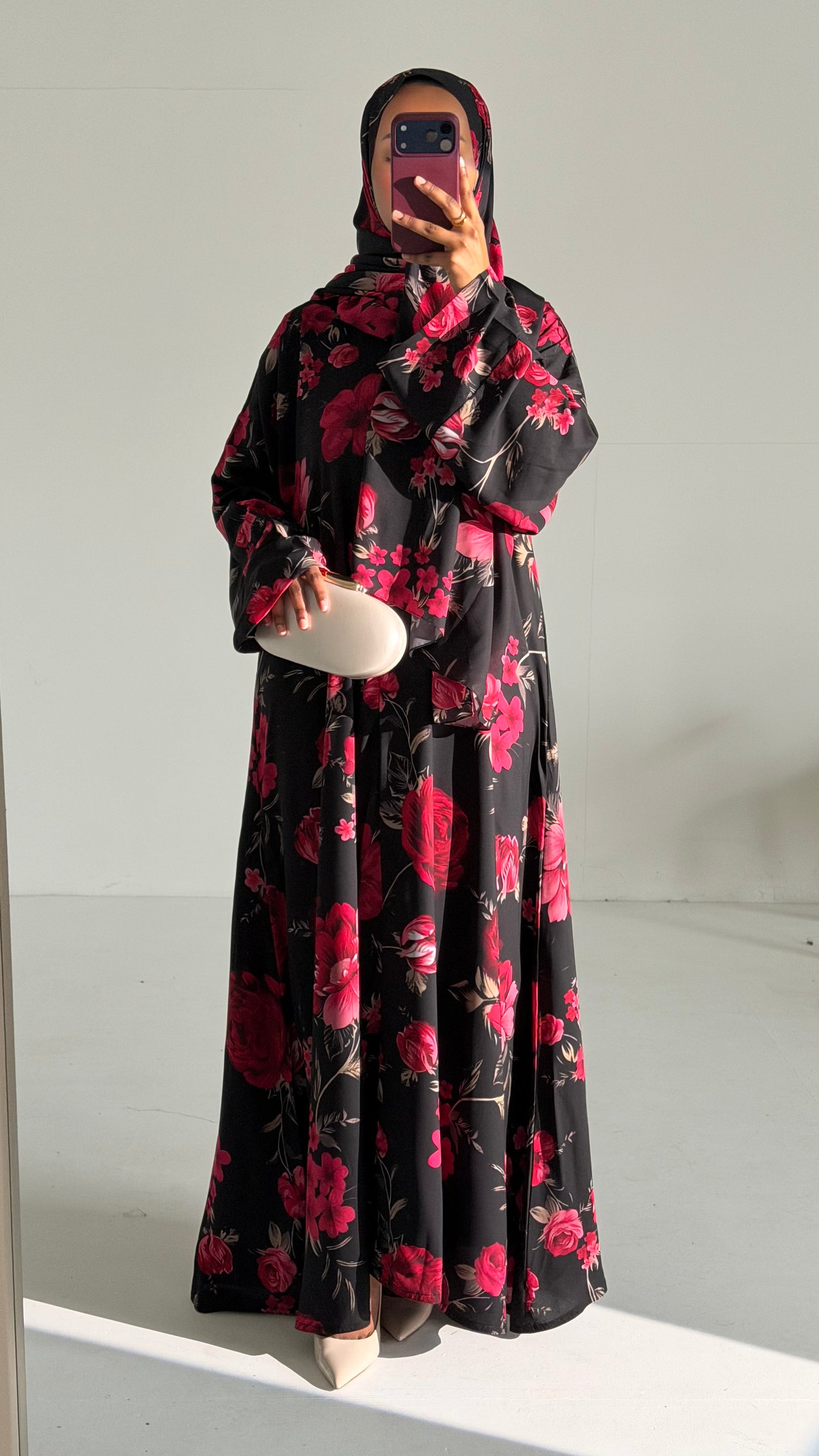 Yaseera Fuchsia Floral Printed Chiffon Abaya