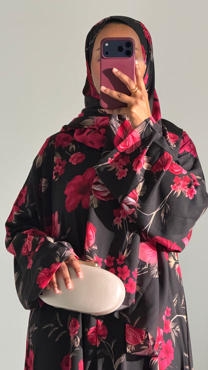 Yaseera Fuchsia Floral Printed Chiffon Abaya