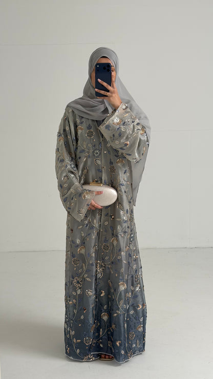 Mara Ocean Blue Floral Ombré Organza Abaya