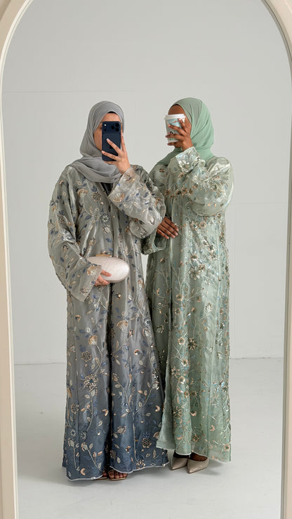 Mara Ocean Blue Floral Ombré Organza Abaya