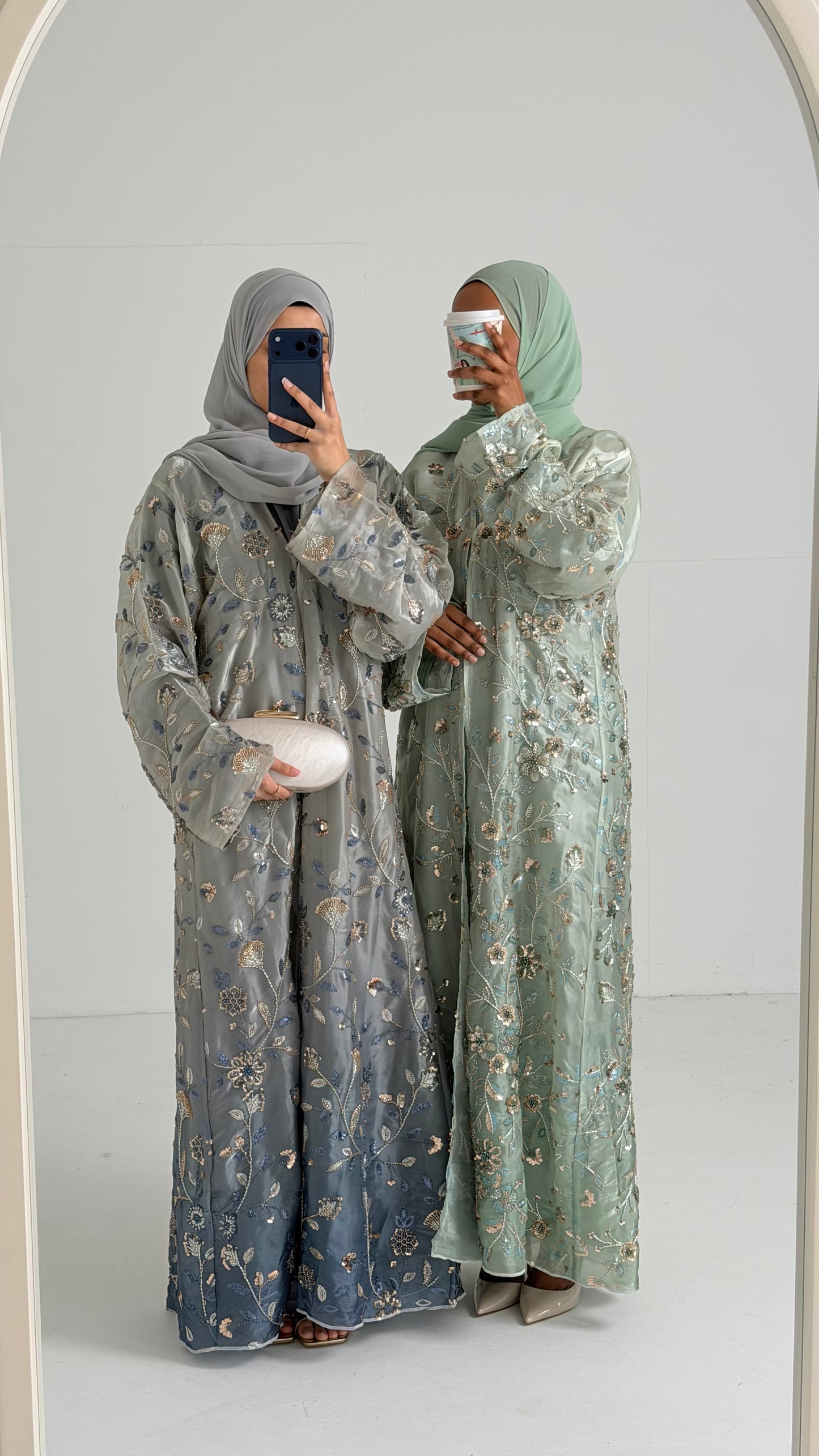 Mara Sage Green Floral Ombré Organza Abaya