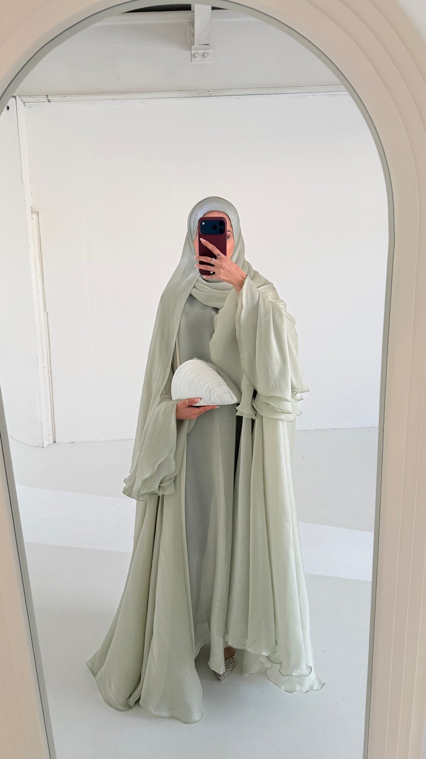 Sienna Sage Green Organza and Chiffon Cape Abaya
