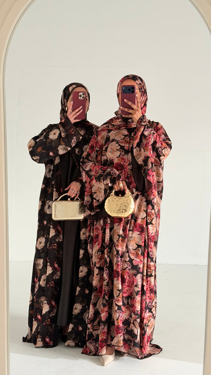 Kamilia Blossom Floral Chiffon Printed Butterfly Abaya