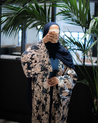 Leila Navy and Gold Foil Printed Abaya