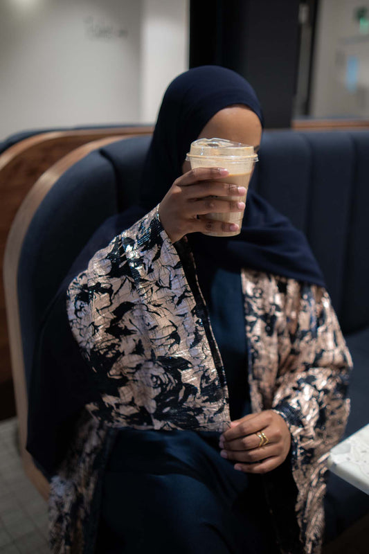 Leila Navy and Gold Foil Printed Abaya