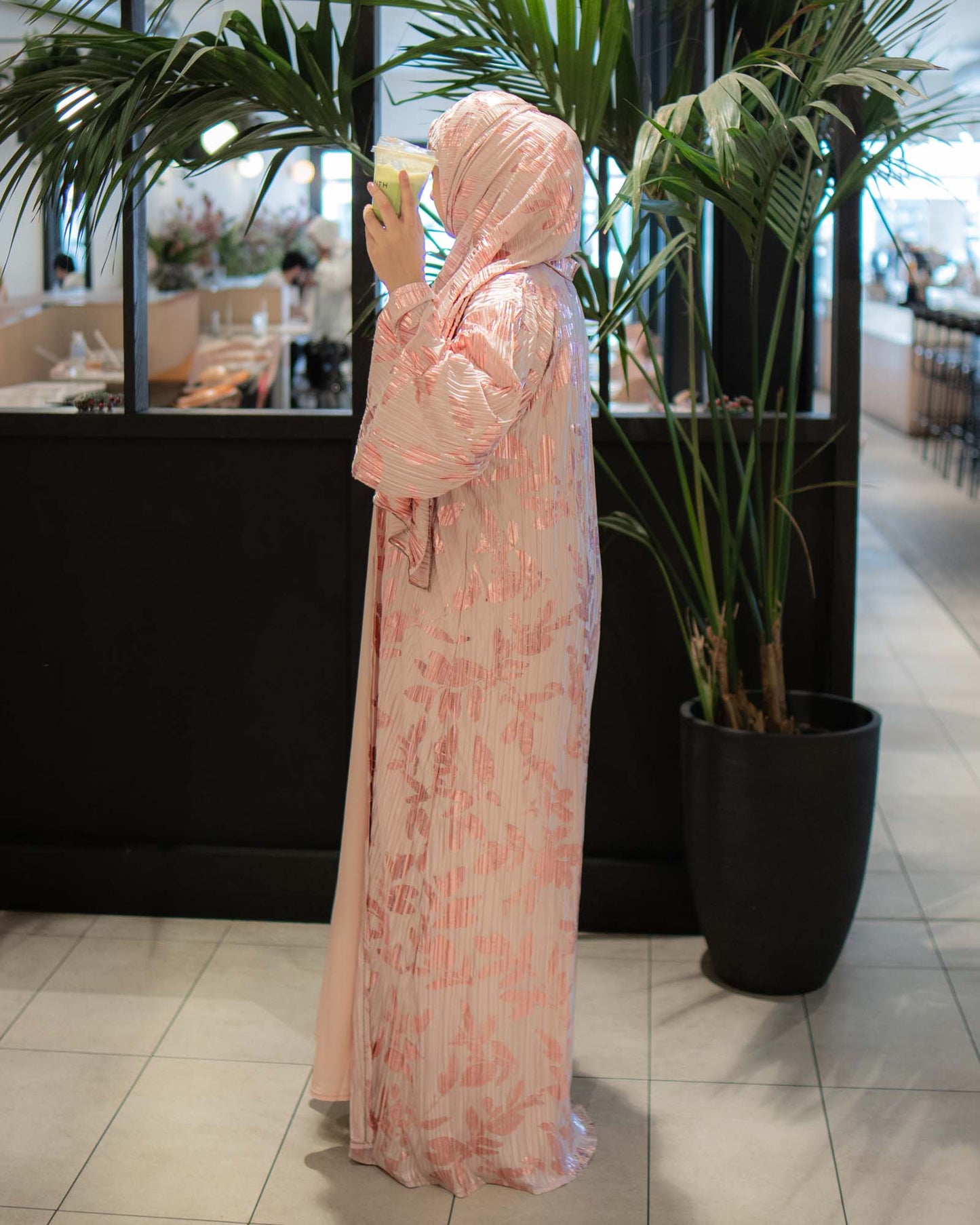 Wardah Soft Pink Pleated Abaya