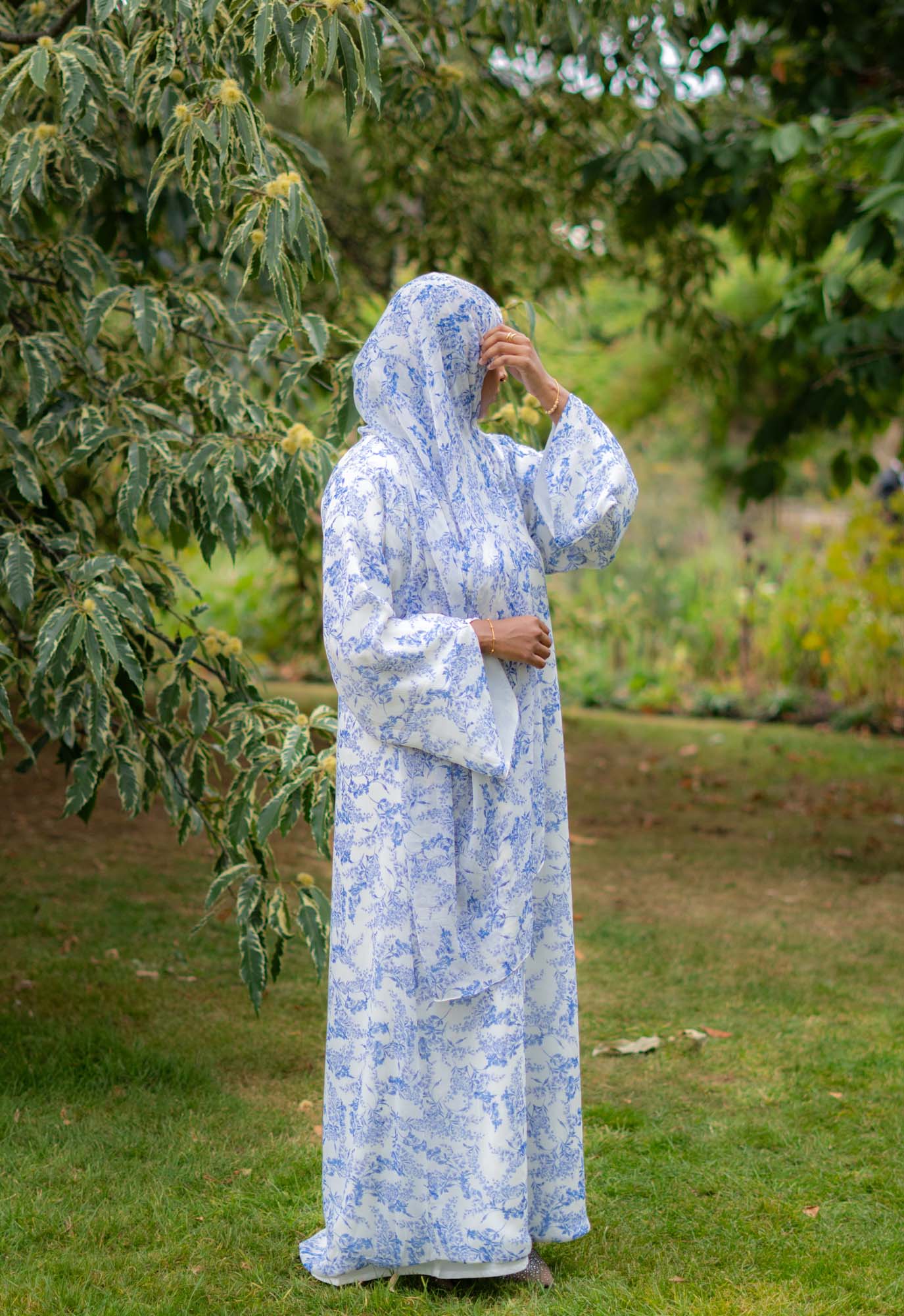 Alya Printed Chiffon Abaya in Blue