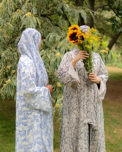 Alya Printed Chiffon Abaya in Blue