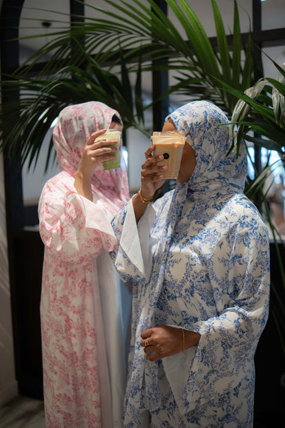 Alya Printed Chiffon Abaya in Blue