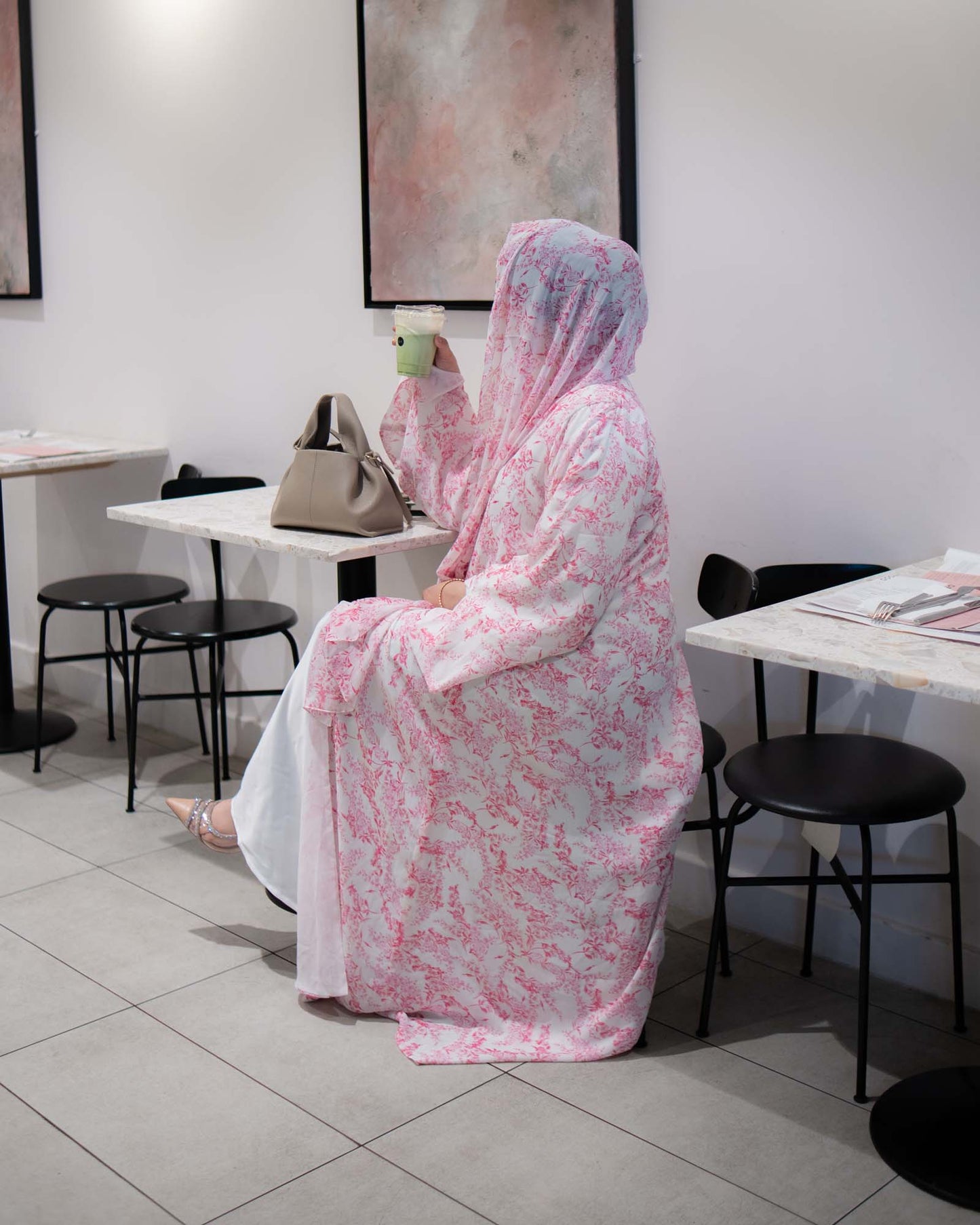 Alya Printed Chiffon Abaya in Pink