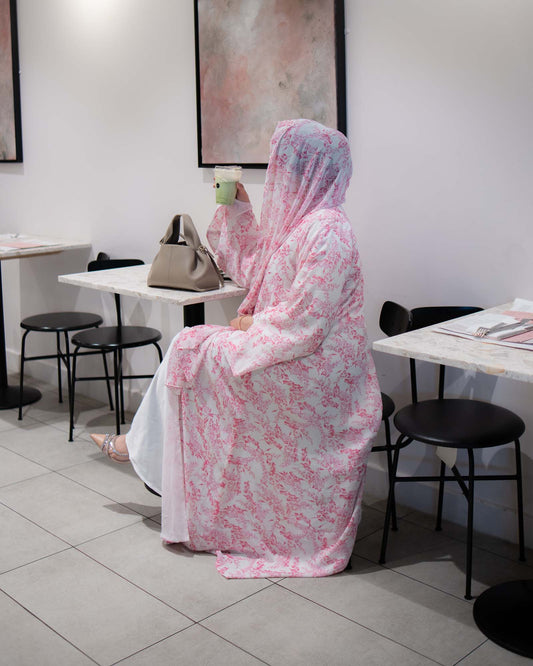 Alya Printed Chiffon Abaya in Pink