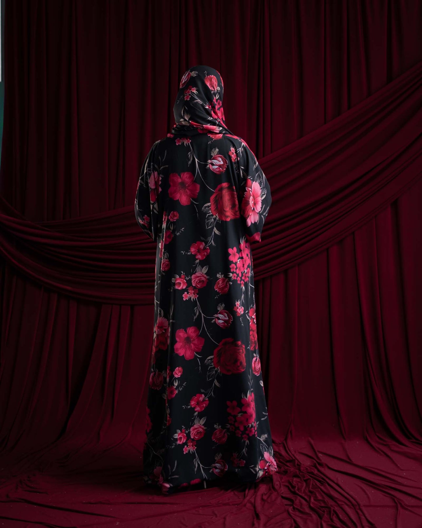 Yaseera Fuchsia Floral Printed Chiffon Abaya
