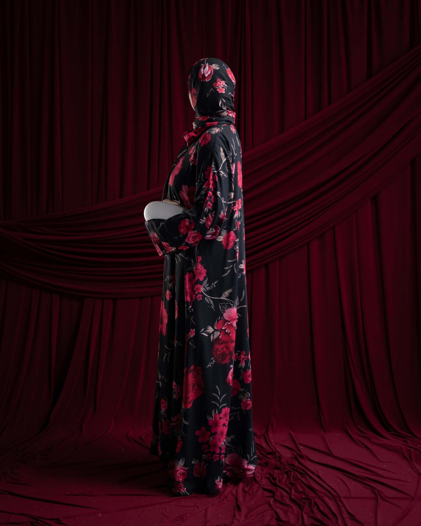 Yaseera Fuchsia Floral Printed Chiffon Abaya
