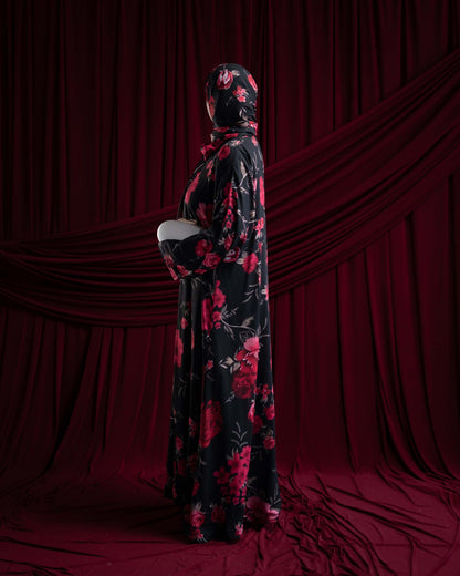 Yaseera Fuchsia Floral Printed Chiffon Abaya