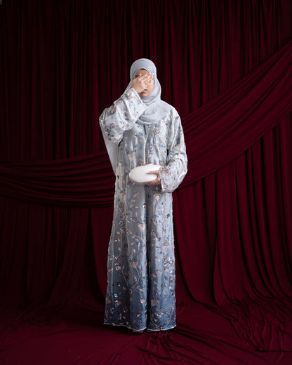 Mara Ocean Blue Floral Ombré Organza Abaya