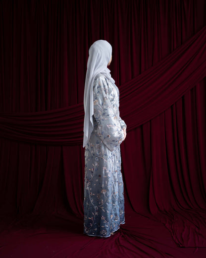 Mara Ocean Blue Floral Ombré Organza Abaya