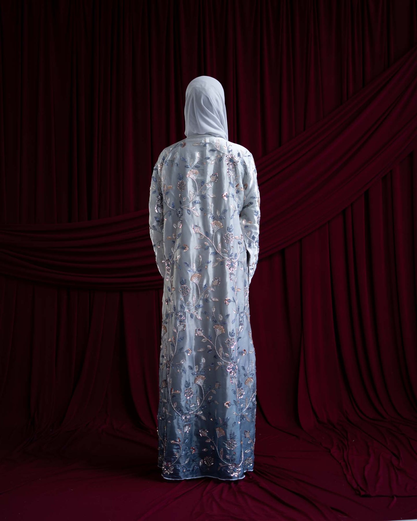Mara Ocean Blue Floral Ombré Organza Abaya