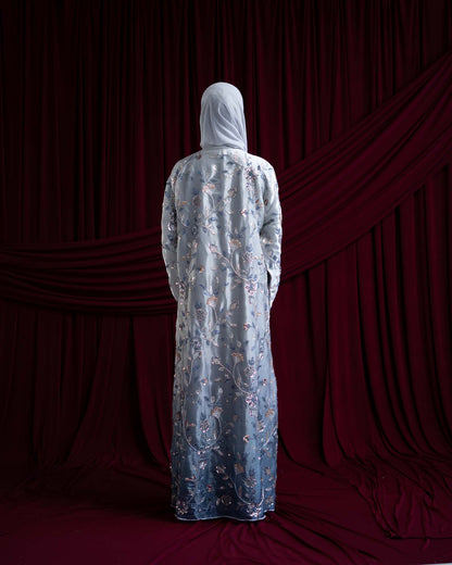 Mara Ocean Blue Floral Ombré Organza Abaya