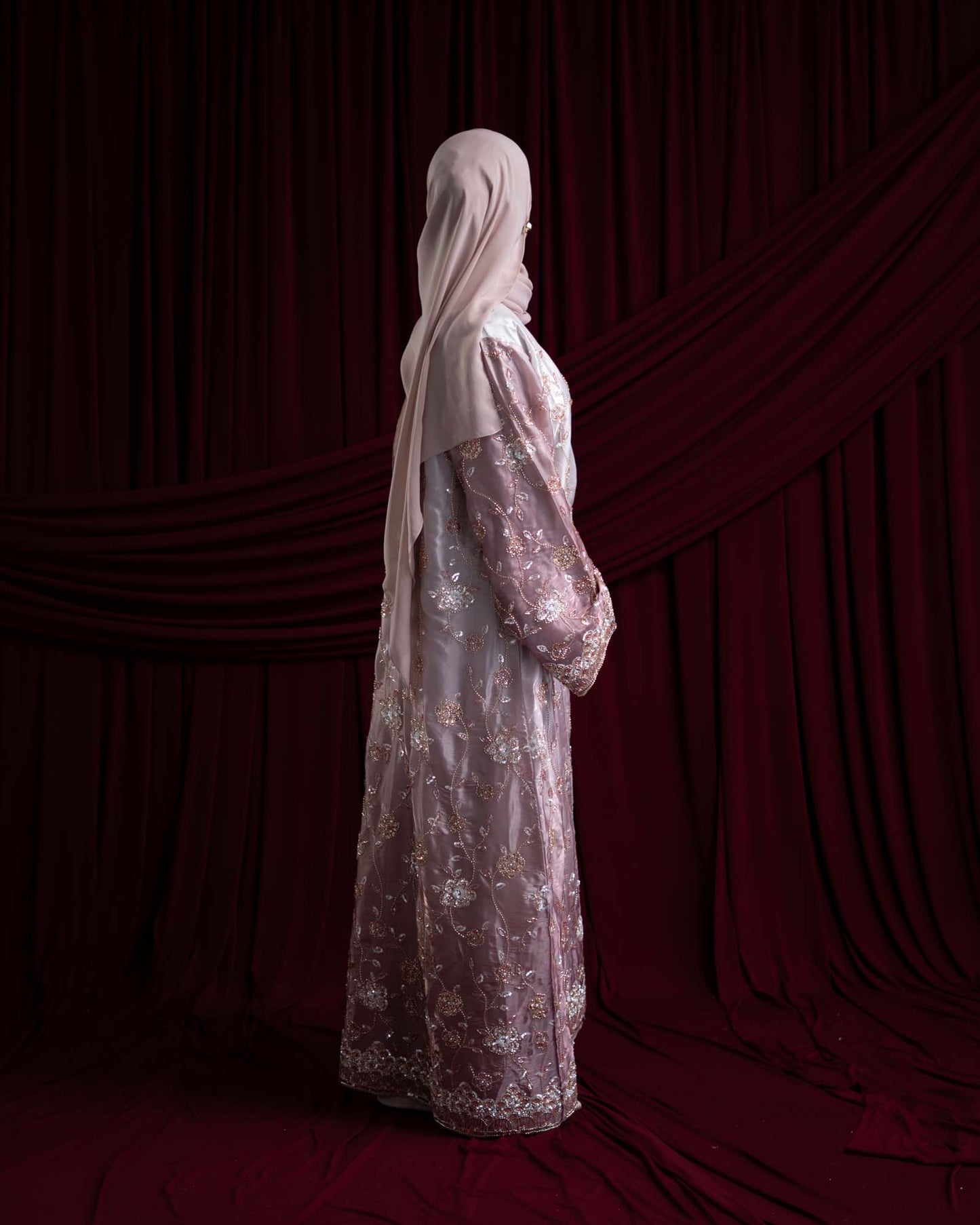 Heba Dusty Mauve Floral Ombré Organza Abaya