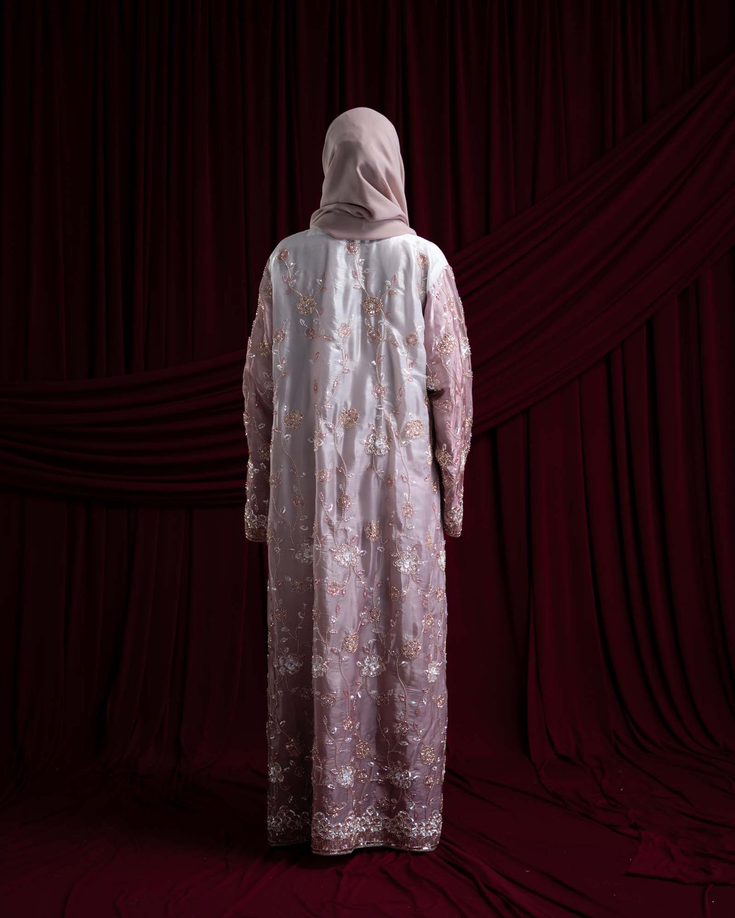 Heba Dusty Mauve Floral Ombré Organza Abaya
