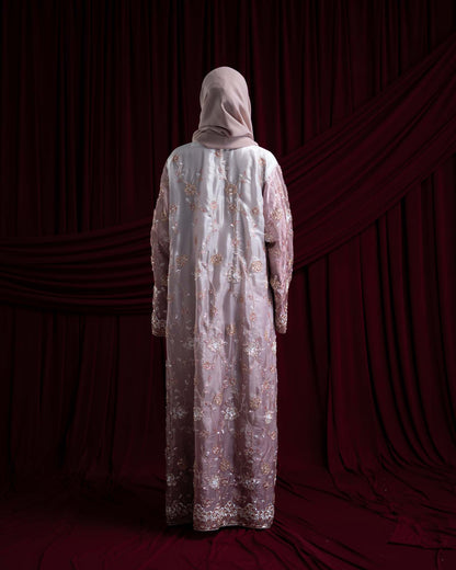 Heba Dusty Mauve Floral Ombré Organza Abaya