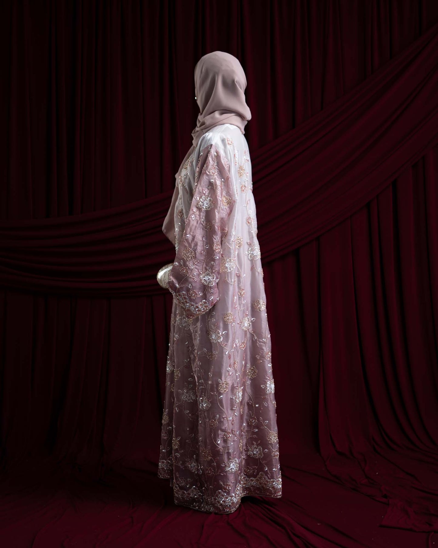 Heba Dusty Mauve Floral Ombré Organza Abaya