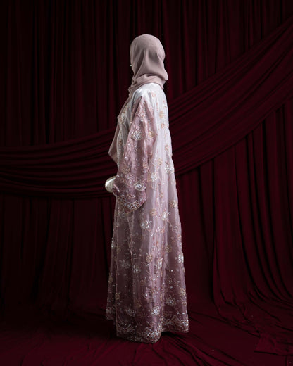 Heba Dusty Mauve Floral Ombré Organza Abaya
