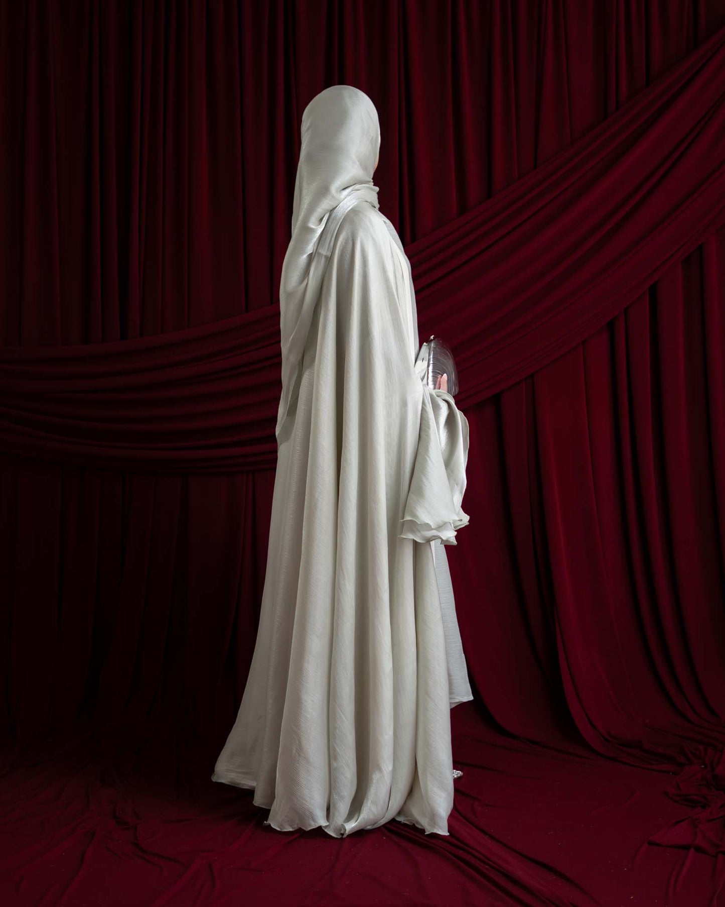 Sienna Sage Green Organza and Chiffon Cape Abaya