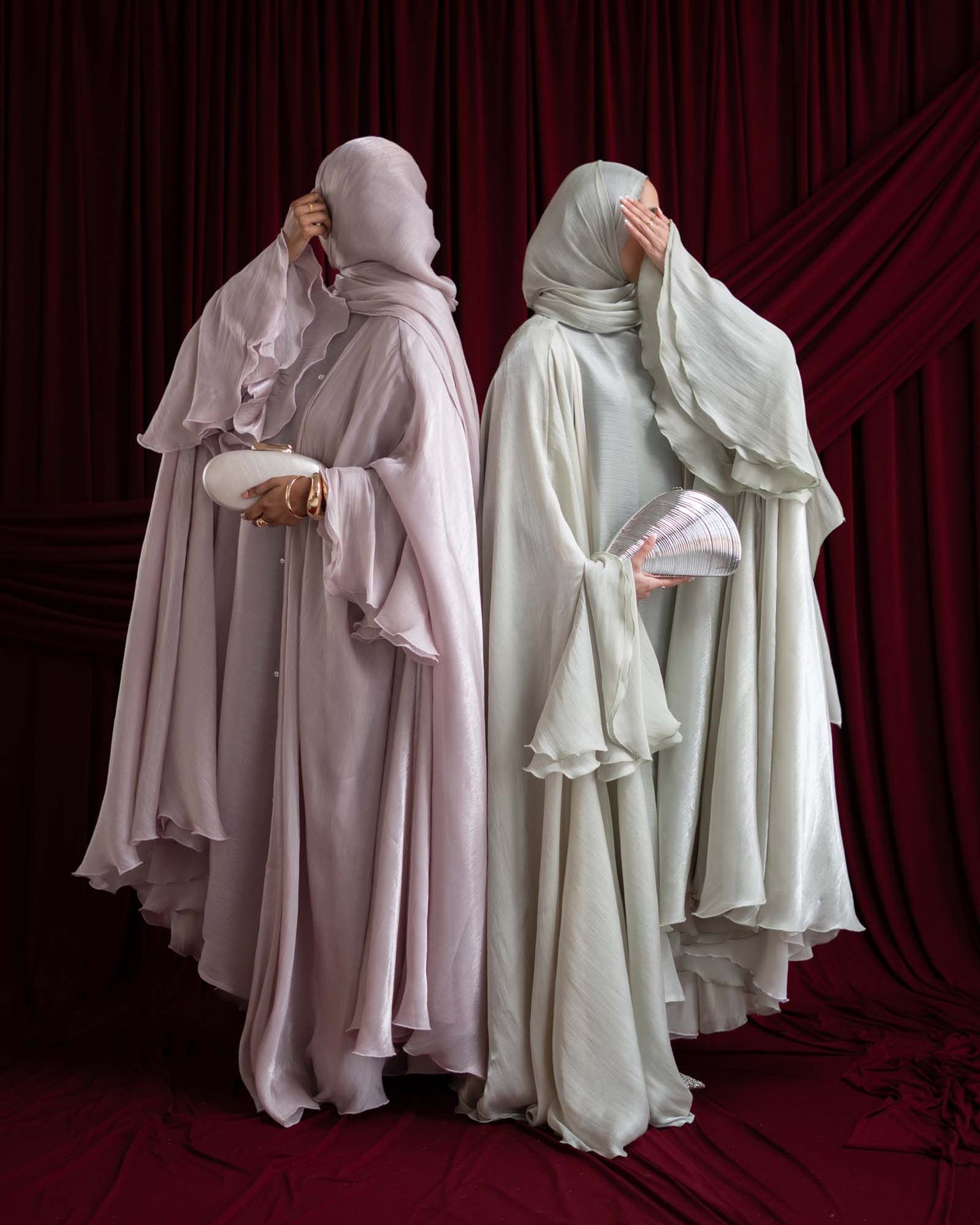 Sienna Muted Pink Organza and Chiffon Cape Abaya
