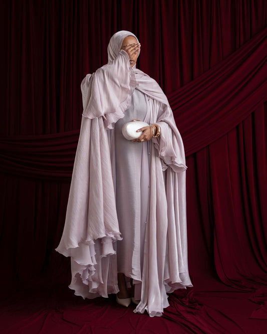 Sienna Muted Pink Organza and Chiffon Cape Abaya