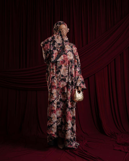 Kamilia Blossom Floral Chiffon Printed Butterfly Abaya