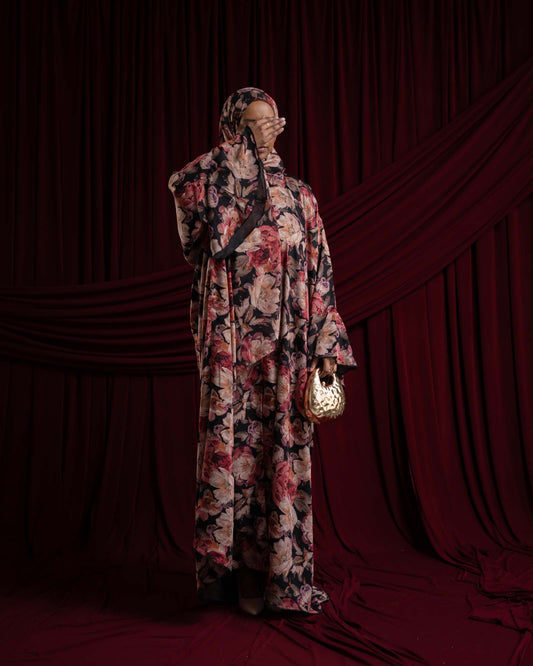 Kamilia Blossom Floral Chiffon Printed Butterfly Abaya