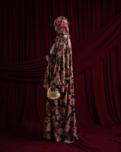 Kamilia Blossom Floral Chiffon Printed Butterfly Abaya