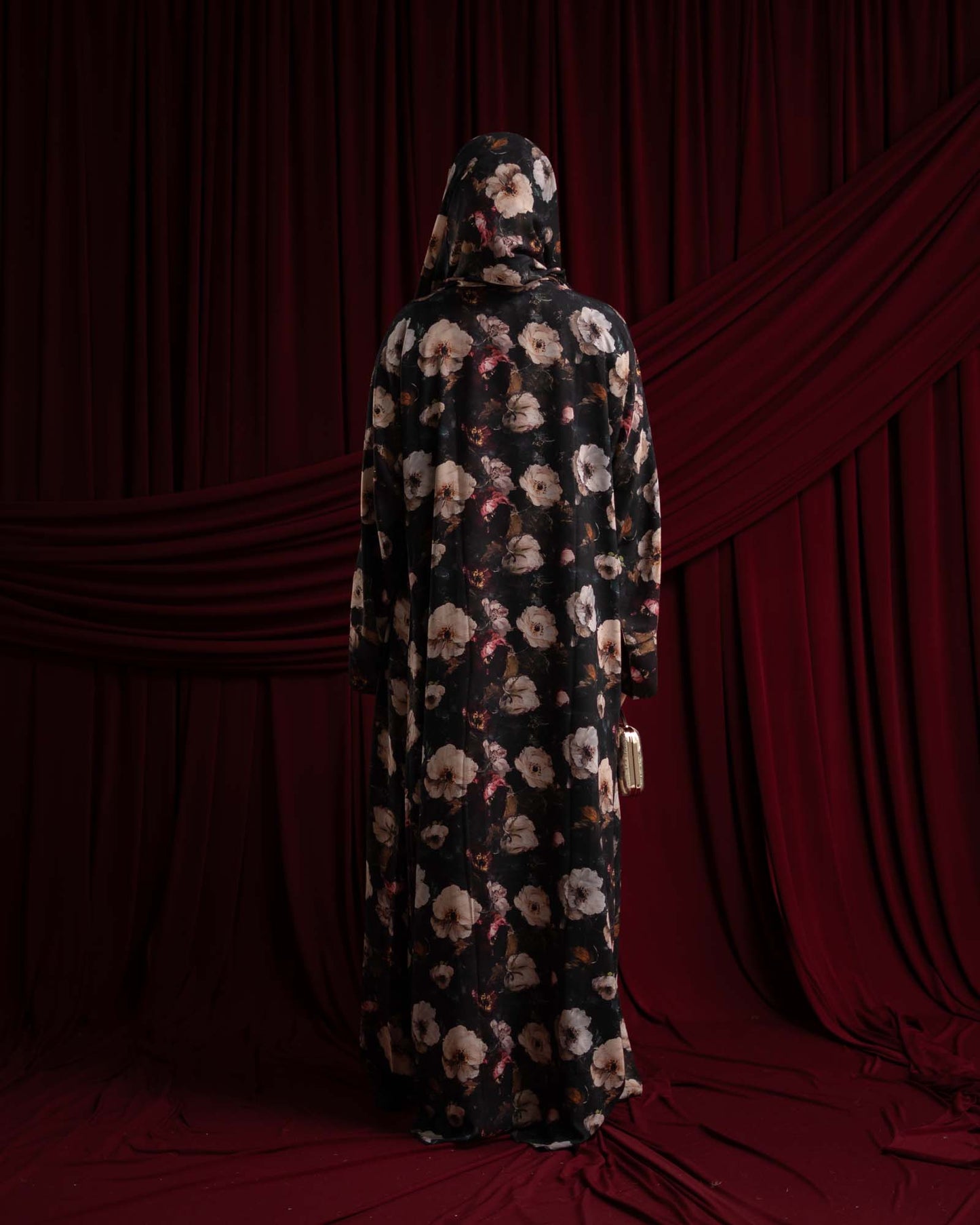 Eliana Black and Cream Floral Printed Chiffon Abaya