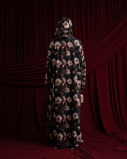 Eliana Black and Cream Floral Printed Chiffon Abaya