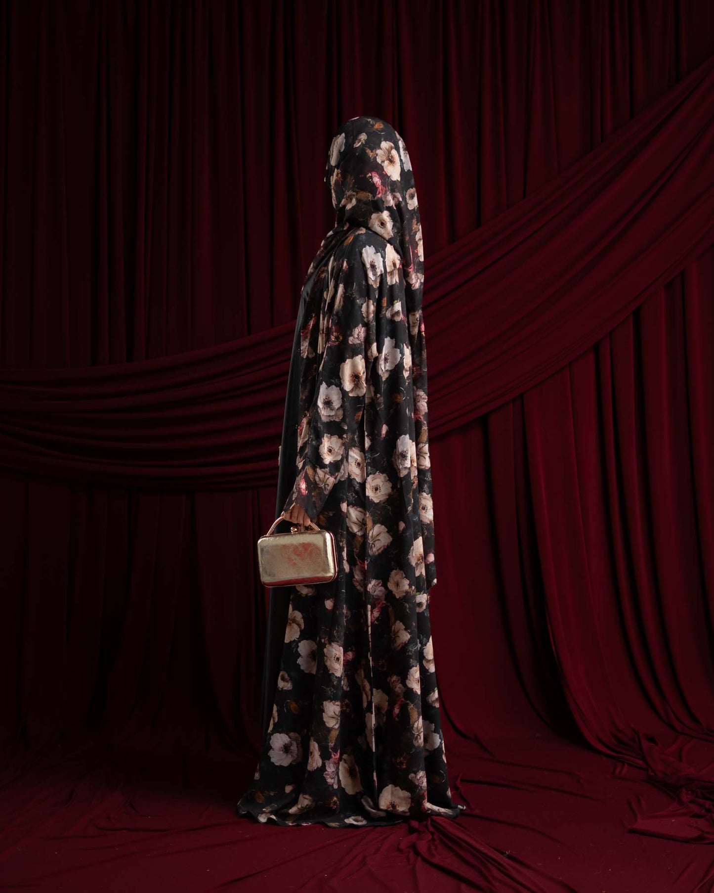 Eliana Black and Cream Floral Printed Chiffon Abaya