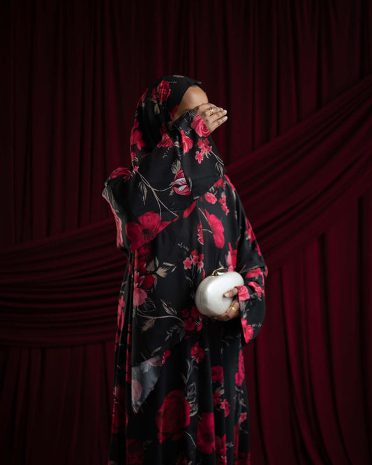 Yaseera Fuchsia Floral Printed Chiffon Abaya