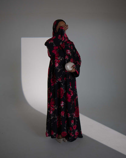 Yaseera Fuchsia Floral Printed Chiffon Abaya