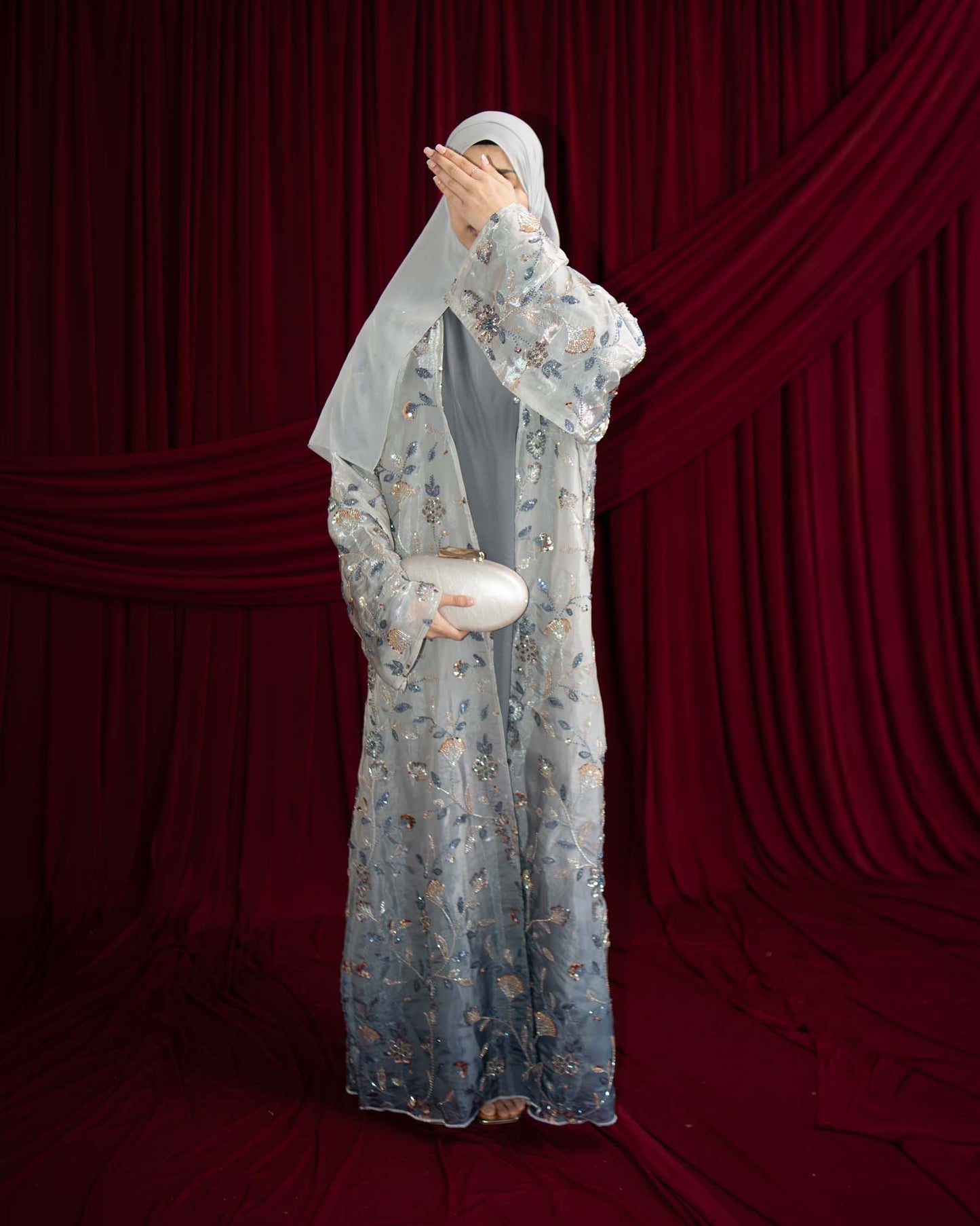 Mara Ocean Blue Floral Ombré Organza Abaya
