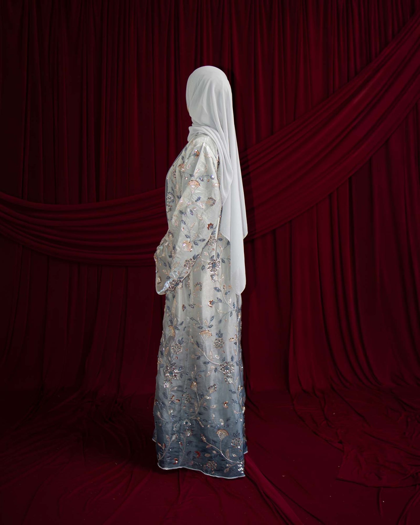 Mara Ocean Blue Floral Ombré Organza Abaya