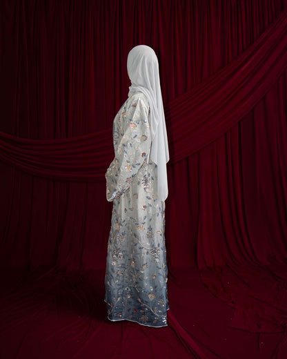 Mara Ocean Blue Floral Ombré Organza Abaya