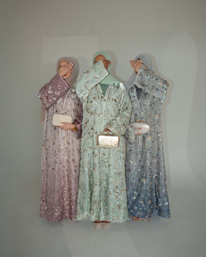 Mara Dusty Pink Floral Ombré Organza Abaya