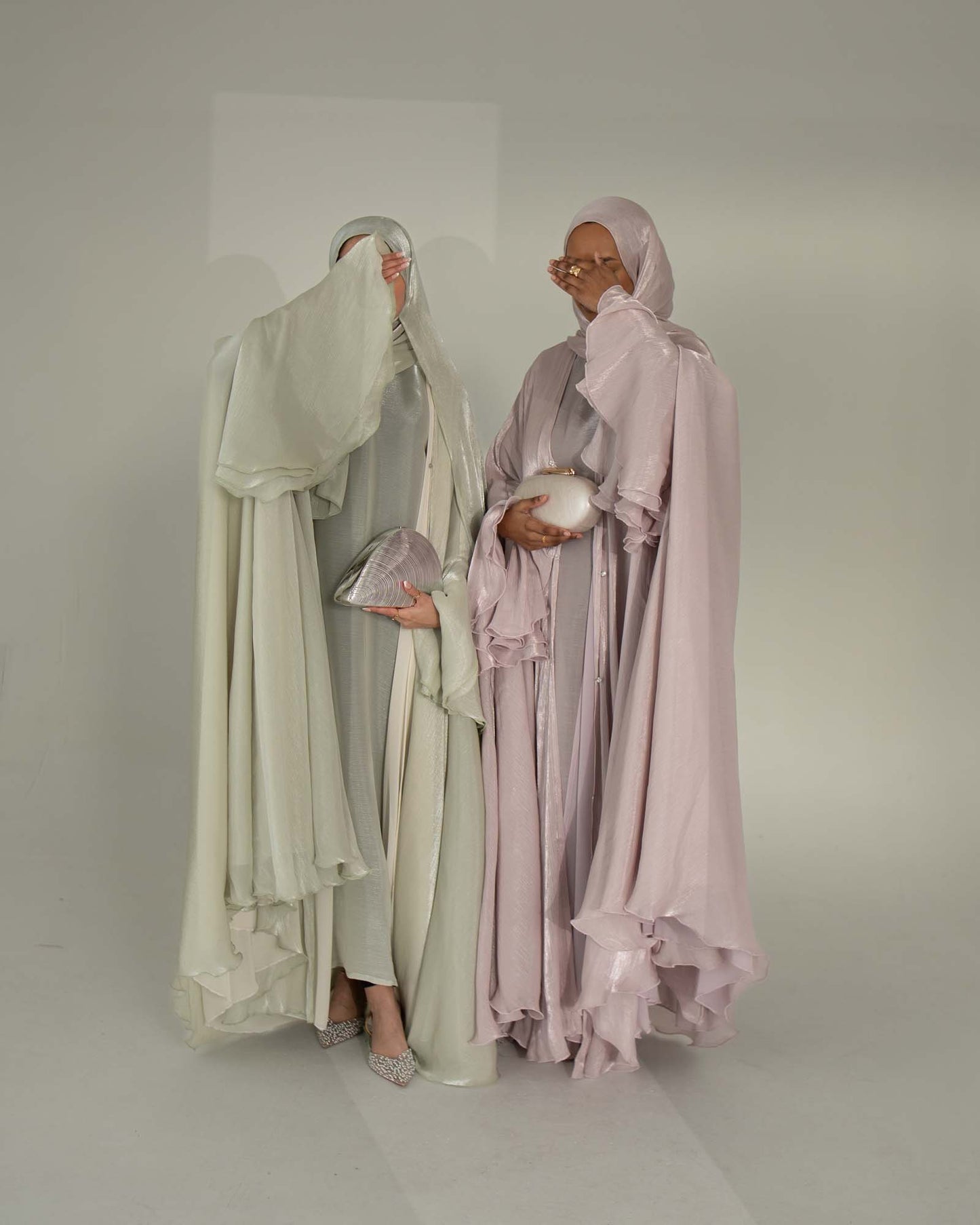 Sienna Sage Green Organza and Chiffon Cape Abaya