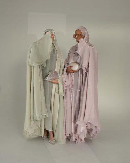 Sienna Sage Green Organza and Chiffon Cape Abaya
