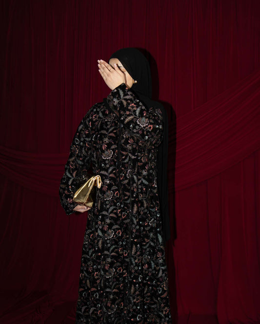 Zahra Velvet Garden Embroidered Abaya