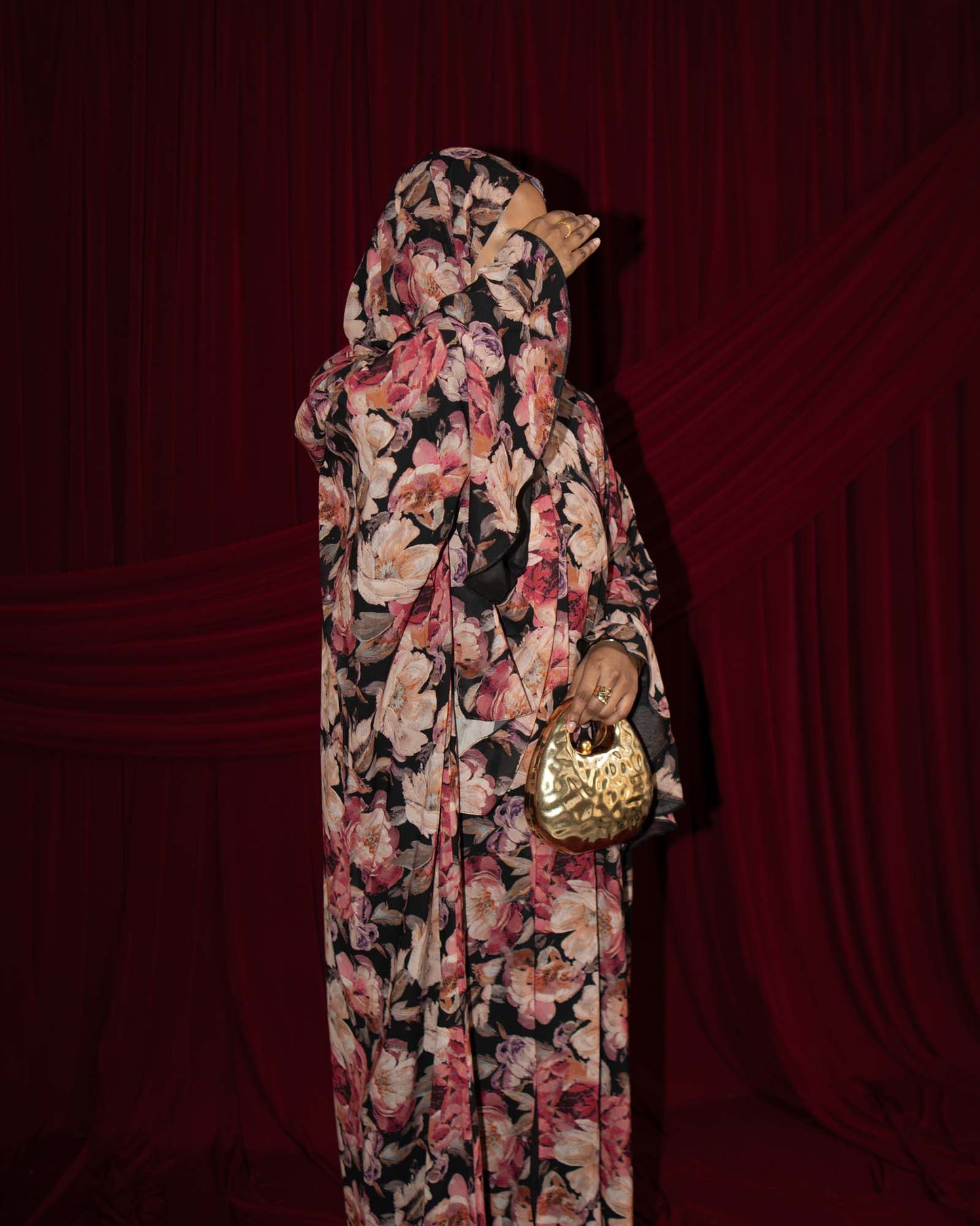 Kamilia Blossom Floral Chiffon Printed Butterfly Abaya
