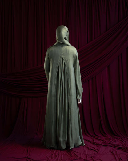 Reema Olive Princess Flared Organza Abaya