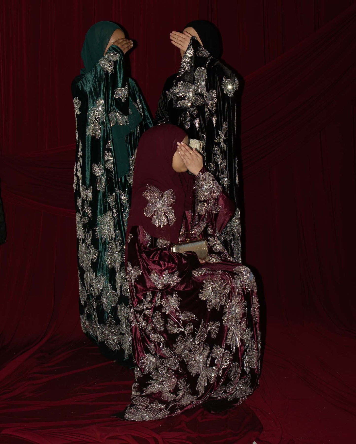 Amani Plum Velvet Floral Embellished Abaya